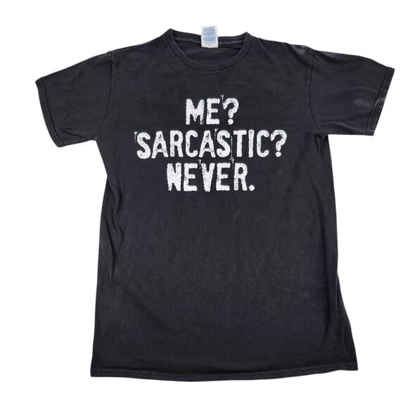 Sarcastic Never Shirt Womens Small Black White Graphic Funny Grunge Punk Casual - Picture 2 of 10